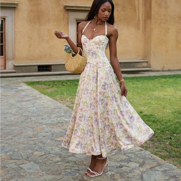 V Chapman The Carrie Set Cordoba Print Corset Top Midi Skirt Floral Size 0 - Picture 6 of 14